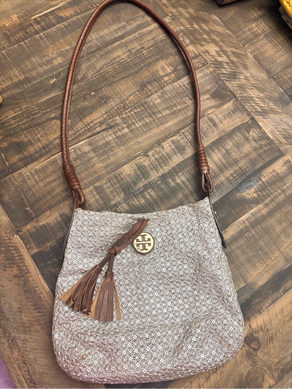 Tory Burch Patterned Shoulder Bag with Tassel